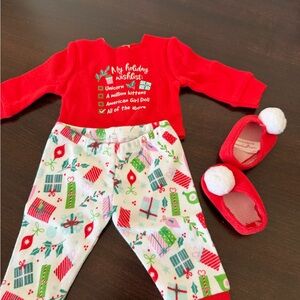 American Girl “My Holiday Wishlist” 18” doll Christmas PJ’s.  EUC.